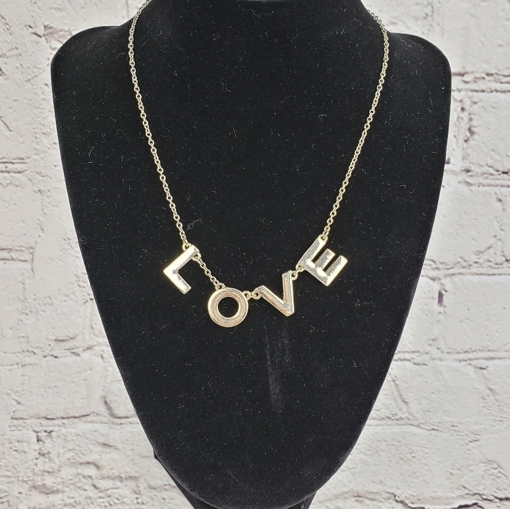 LOVE Link Necklace Silvertone Adjustable